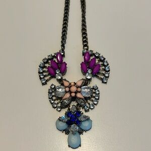 Statement necklace - Blue, Navy, Magents, Peach & Clear Gemstones